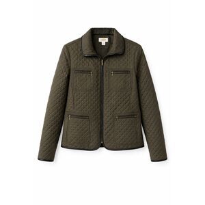 Talbots Quilted Olive Green Cinch Waist Jacket Coat Size L Classic Utility